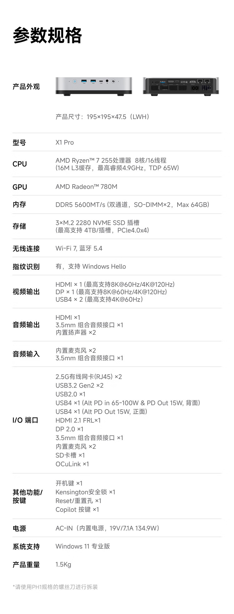 Порты и интерфейсы Mingfan X1 Pro