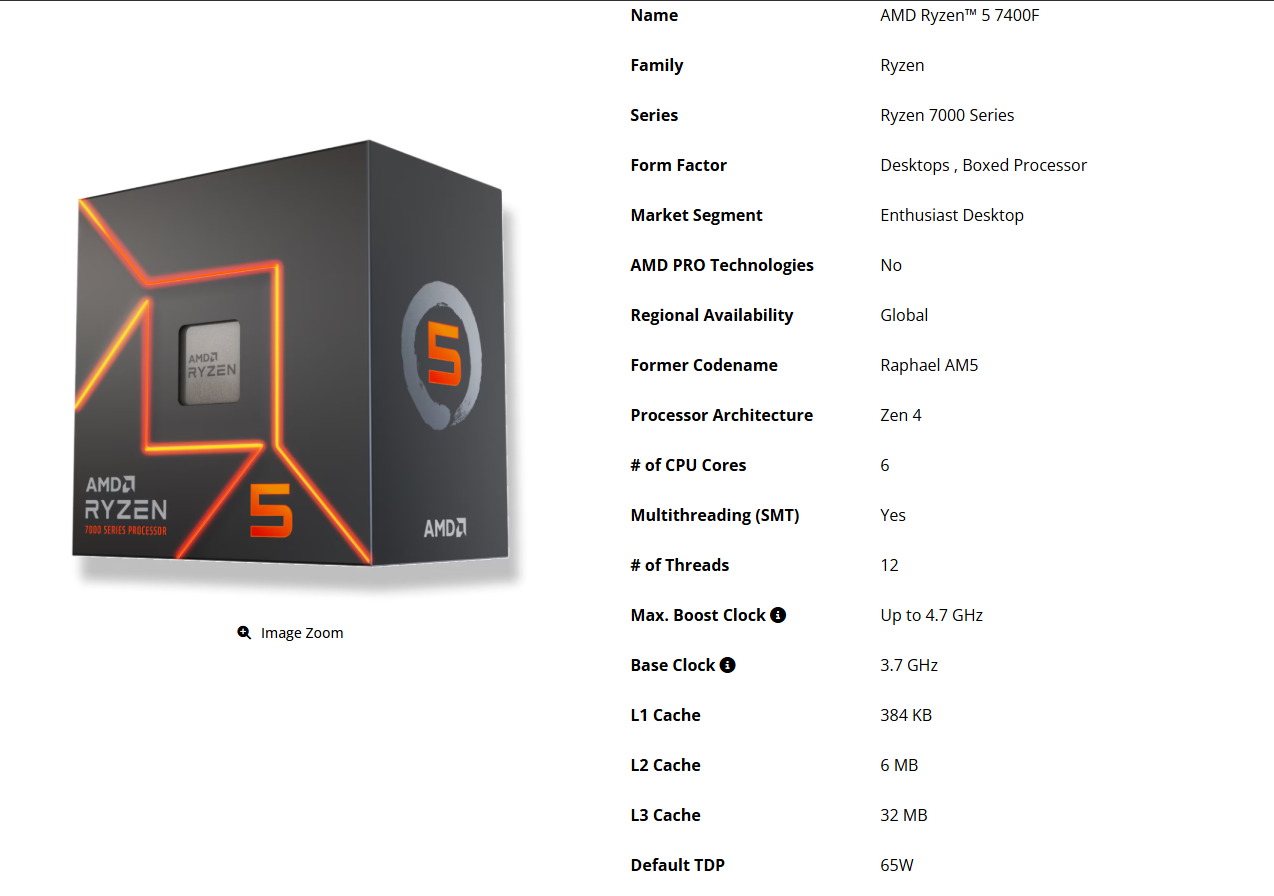 Характеристики Ryzen 5 7400F