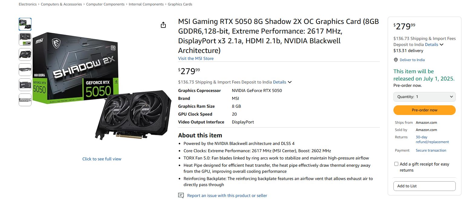 MSI выпустит GeForce RTX 5050 1 июля, раньше NVIDIA
