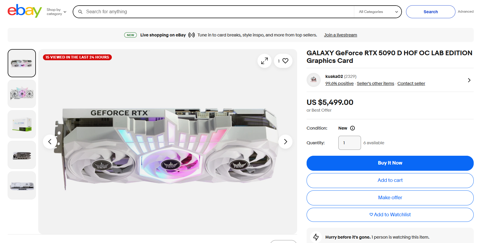 GALAX RTX 5090D HOF OC LAB eBay listing