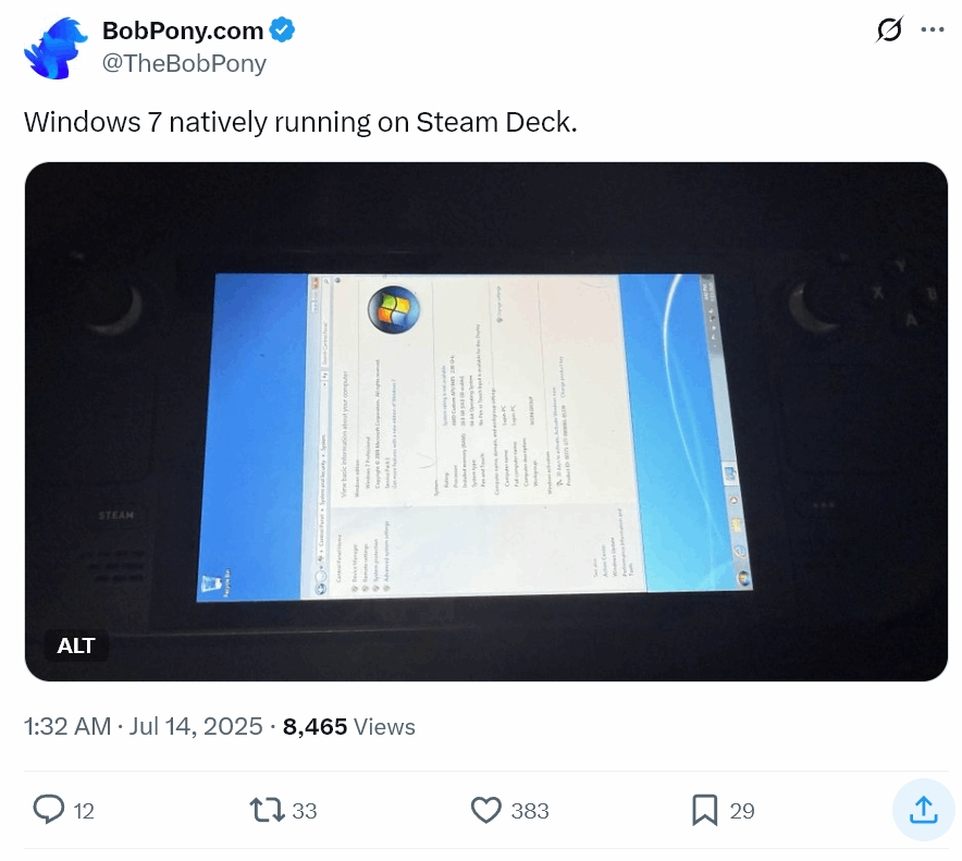 Запуск Windows 7 на Steam Deck с AMD Van Gogh