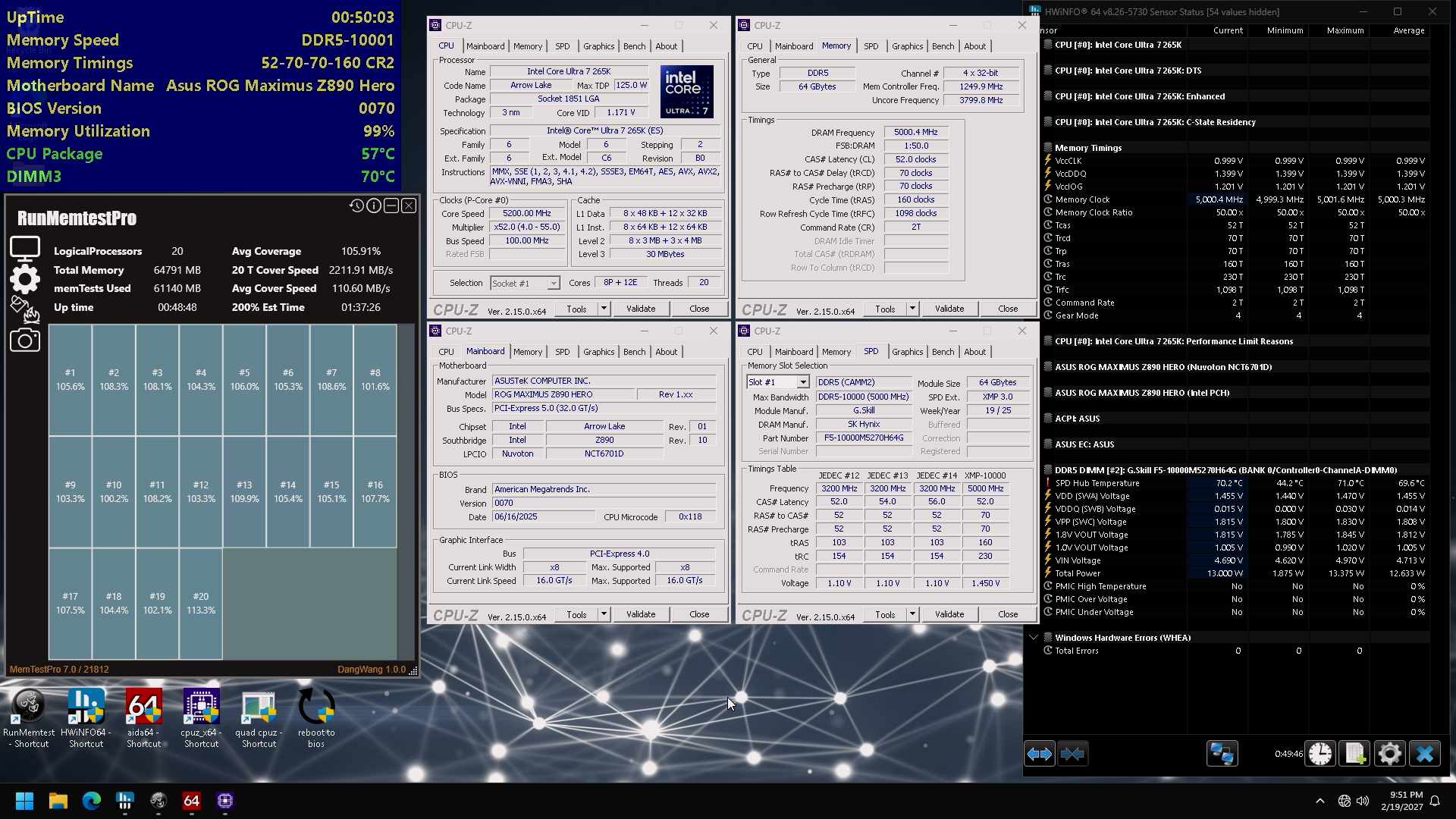 G.Skill CAMM2 DDR5 показывает стабильность Memtest на 10 000 MT/с