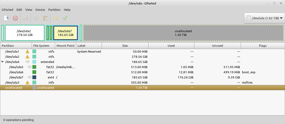 Linux Mint и Windows 10 на одном HDD: 4 раздела и 75% нераспределённого пространства — причины и решение