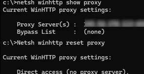 Проверка и сброс настроек WinHTTP прокси