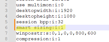 Включение Smart Sizing в RDP-файле