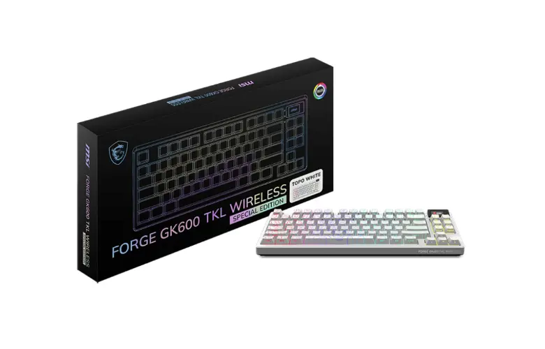 MSI выпустила беспроводную клавиатуру FORGE GK600 TKL в Mars, Topo Blue и Topo White 2 MSI FORGE GK600 TKL Wireless - вид сбоку