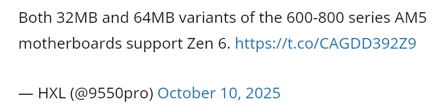 Процессоры Zen 6 будут работать на платах AM5 с BIOS 32MB и 64MB