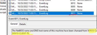 event shows previous hostname in windows