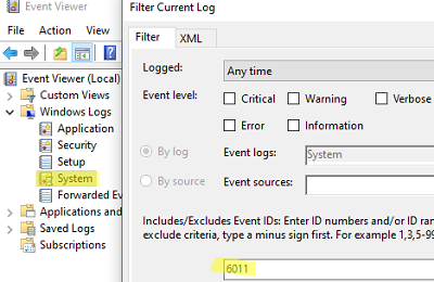 filter event viewer by event 6011