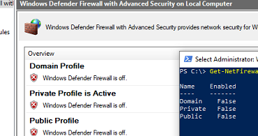 PowerShell — отключение Windows Firewall