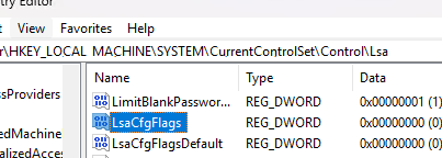 Registry LsaCfgFlags - disable Credential Guard