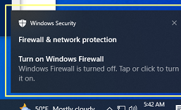 Уведомление "брандмауэр выключен" в Windows