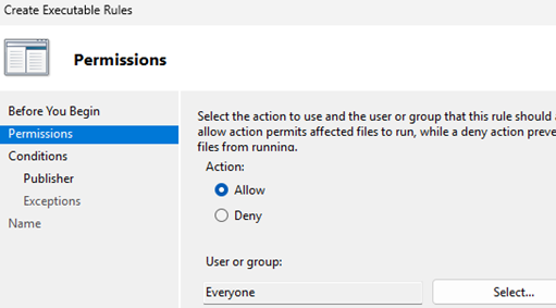 Настройка прав правила AppLocker