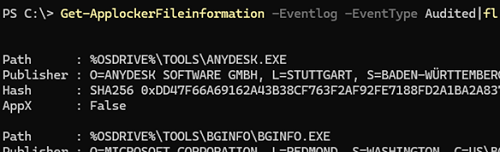 Вывод Get-ApplockerFileinformation - список событий