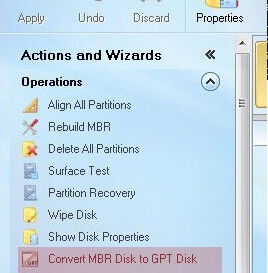 Minitool Partition Wizard - конвертация диска MBR в GPT
