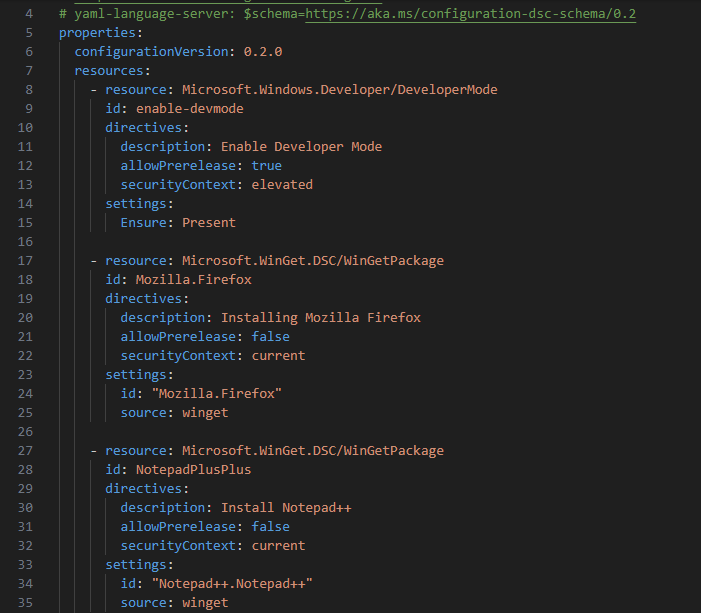 Автоматизация Развертывания Программ и Настроек с WinGet Configure (DSC) 2 Winget Configure DSC sample YAML file