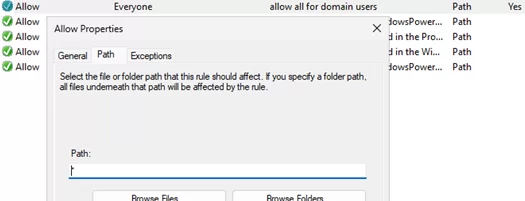 AppLocker rule - allow all except powershell