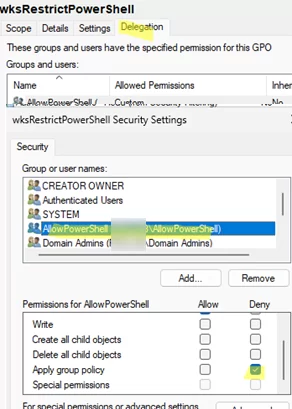 exclude admin group from GPO